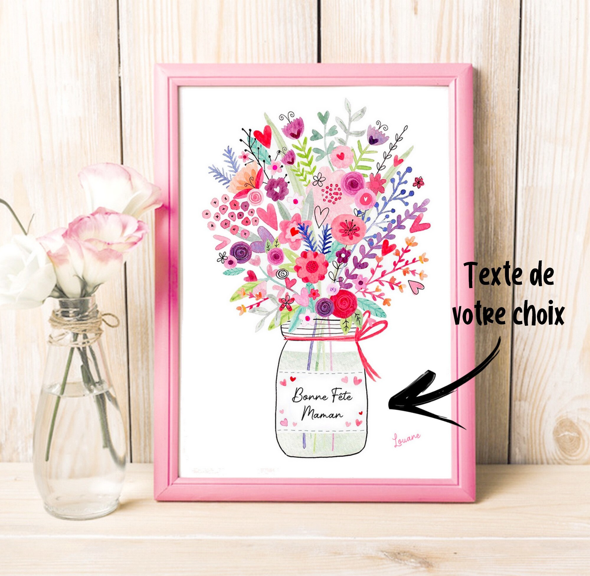 Maman Prénom Affiche Cadeau Fête Des Mères Anniversaire Mariage Style Aquarelle Vintage Poeme Carte 