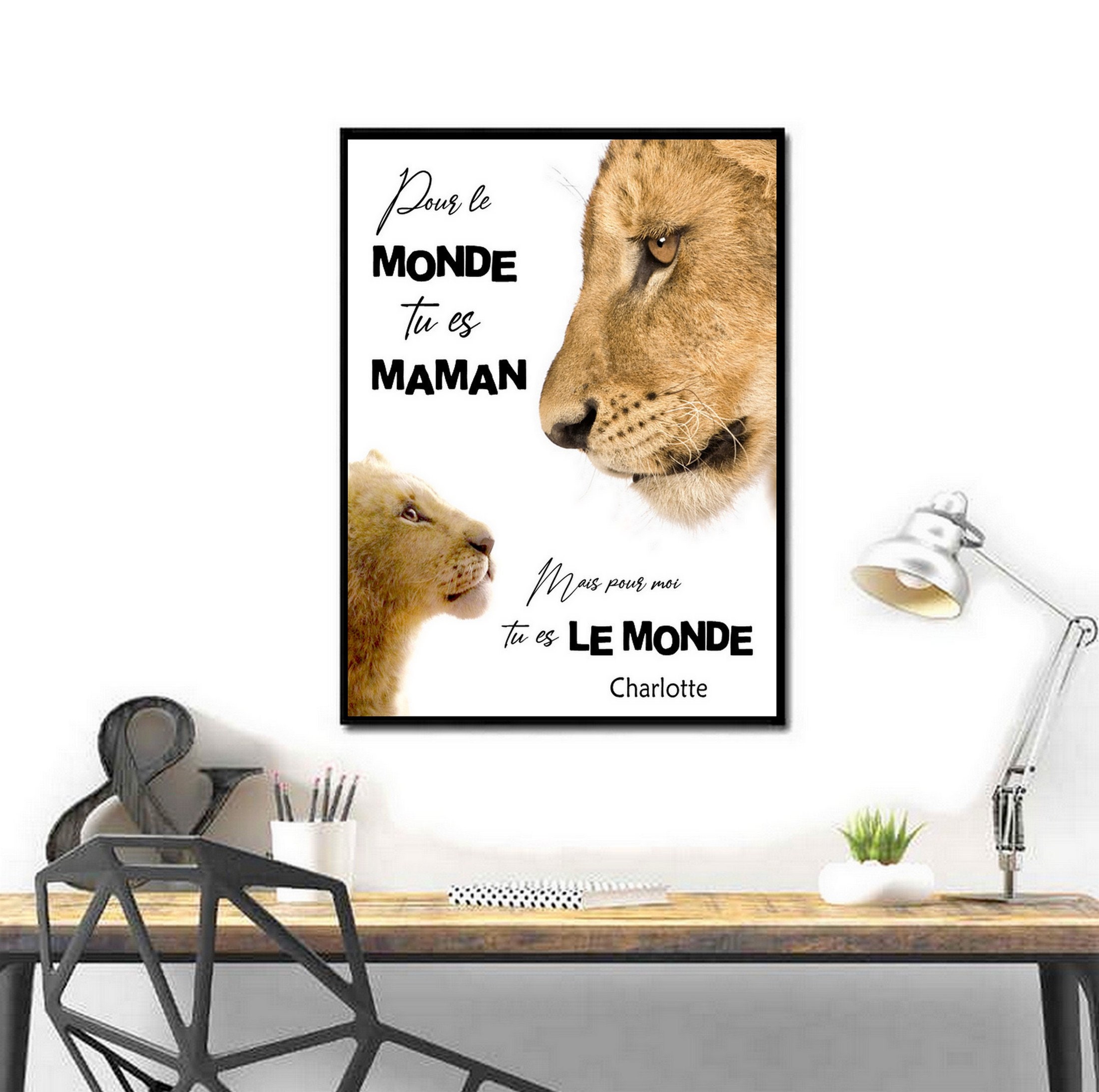 Affiche Maman Lionne Lionceau Cadre Photo Fete Mere Cadeau Anniversaire Mariage Bapteme Roi Enfant R