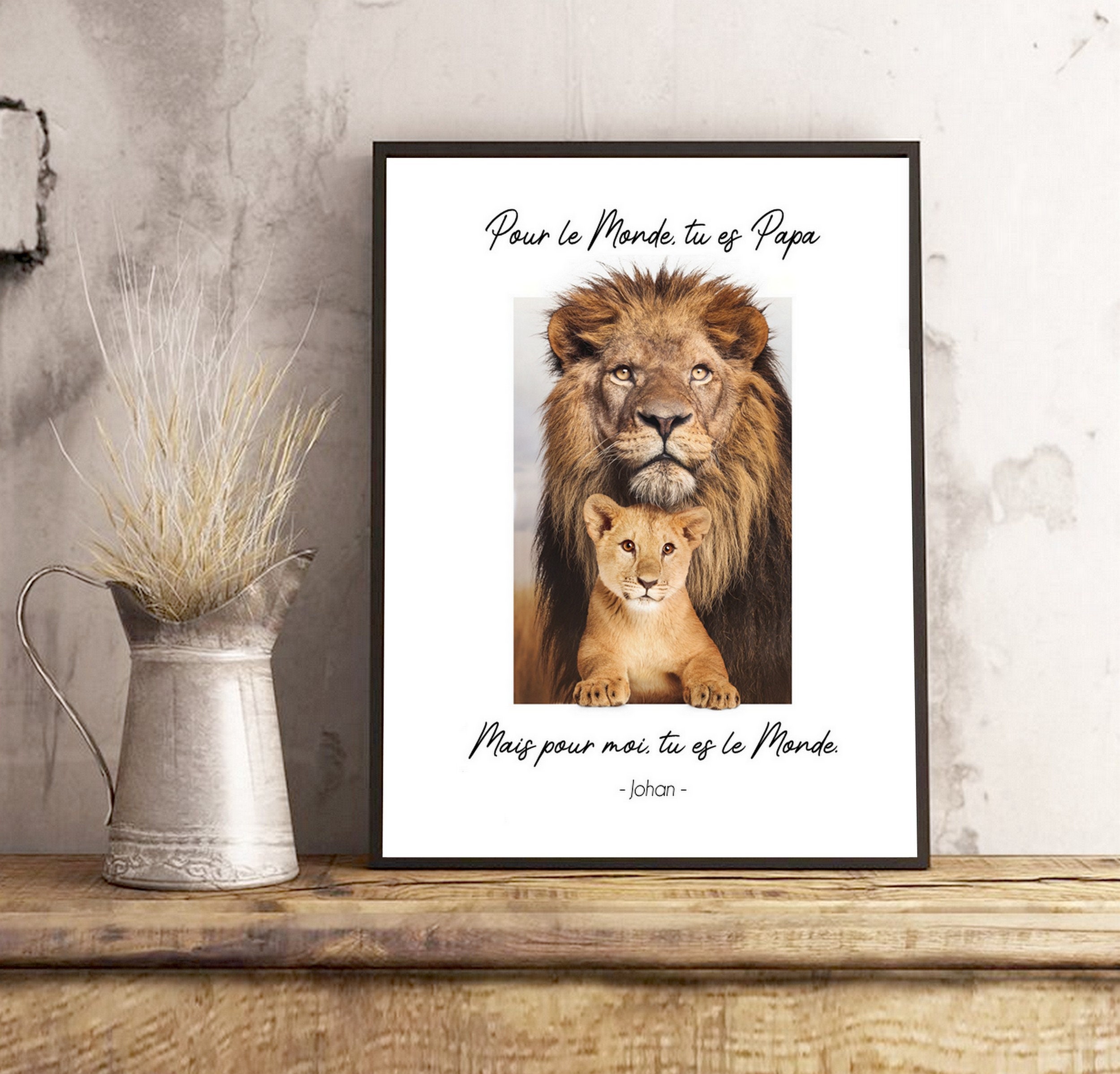 Affiche Papa Lion Lionceau Cadre Photo Fete Pere Mere Cadeau Anniversaire Roi Carte Personnalisé