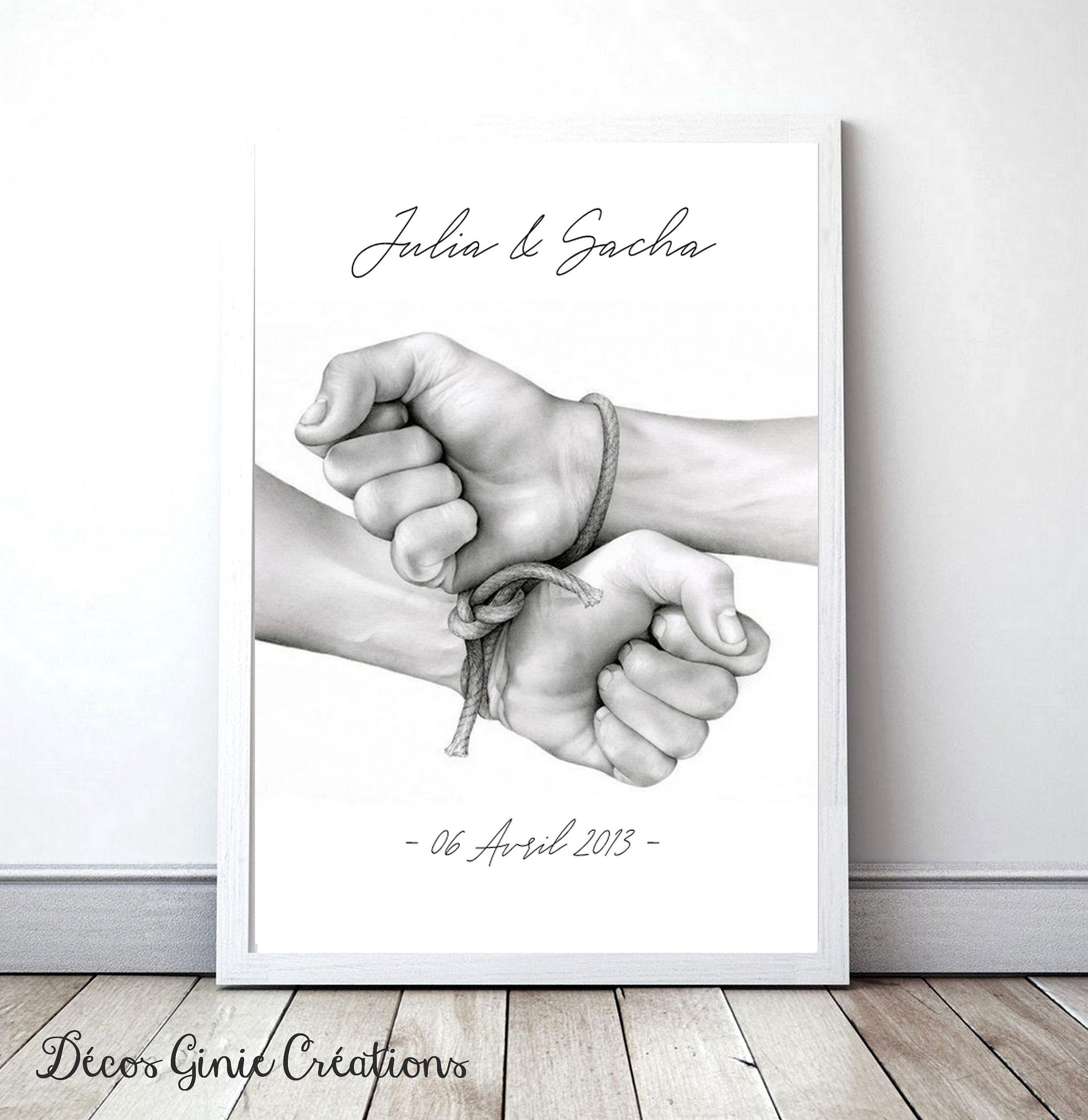 Affiche Mains Cadeau Saint Valentin Couple Anniversaire Amoureux Amour Main Doigt Cheri Mari Mariage