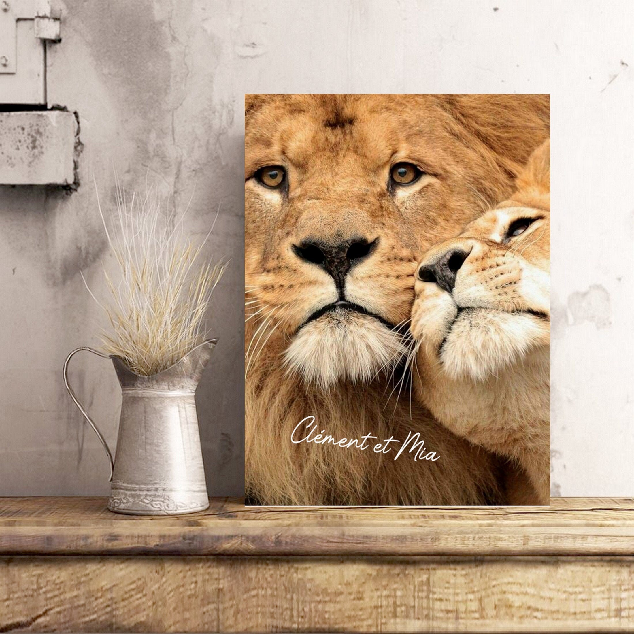 Affiche Couple Lion Lionne Roi Cadeau Saint Valentin Anniversaire Amoureux Amour Mari Personnalisé C