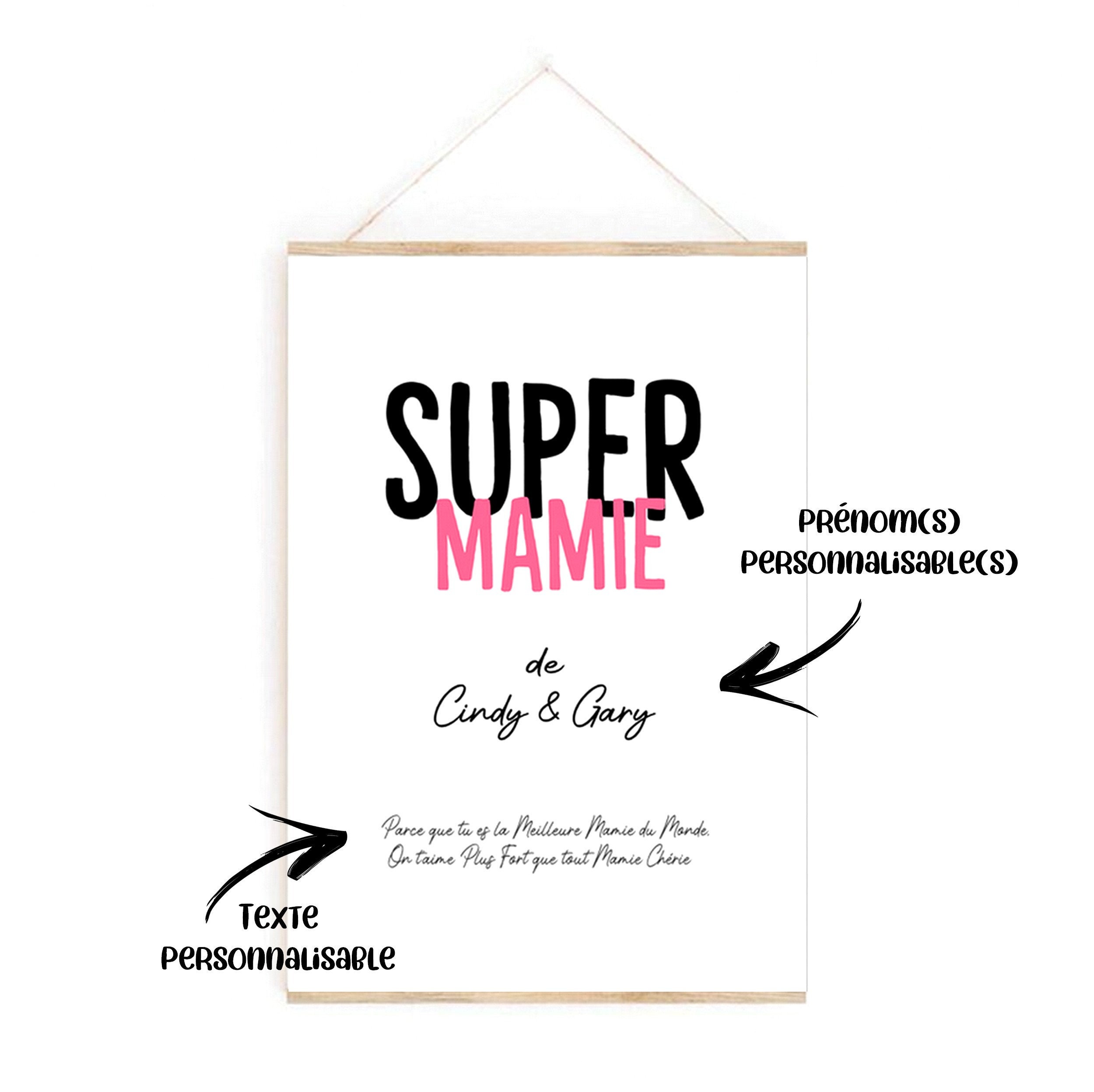 Affiche Super Mamie Noir Rose Cadre Carte Photo Fete Grand Mere Mémé Cadeau Anniversaire Personnalis