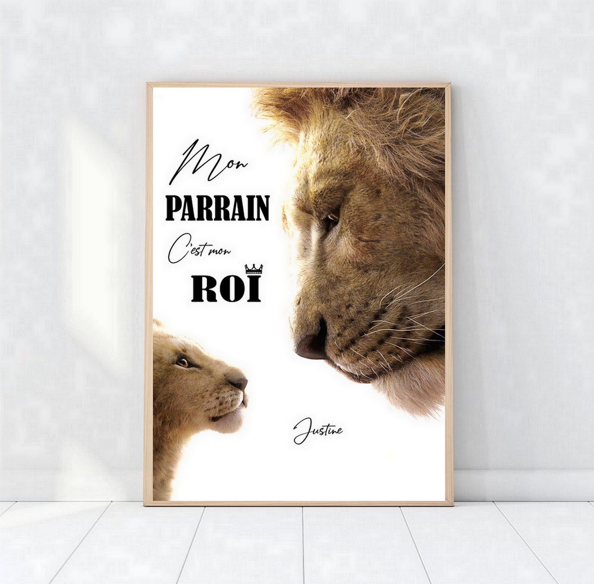 Affiche Parrain Lion Roi Lionceau Cadre Photo Fete Cadeau Anniversaire Mariage Bapteme Enfant Couron