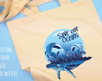 Bolsa de mano con diseño de ballena, reutilizable, de plástico reciclado, personalizada