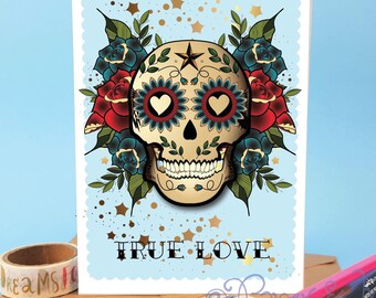 Skull True Love Card, Rockabilly Valentine's Day, Anniversary