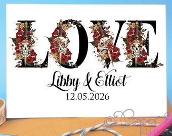 Personalised gothic wedding card, alternative couple 2026 engagement card