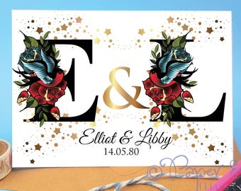 Personalised pinup tattoo gothic wedding engagement card for friends