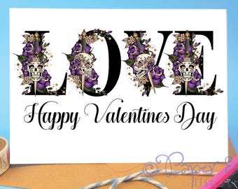 Gothic valentines day card, Personalised goth love card for girlfriend or boyfriend