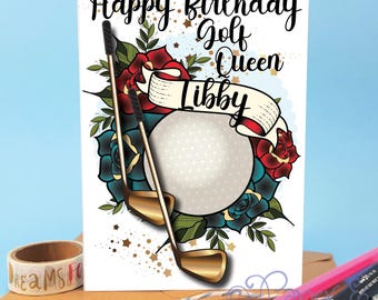 Personalised girls Golf queen Birthday card, Card for daughter