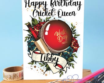 Personalised girls cricket Happy birthday card