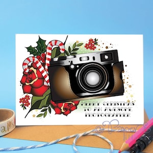 carte de Noël personnalisée, carte de Noël photographe, carte appareil photo, dessin d’appareil photo, carte d’impression d’appareil photo, cadeau de photographie