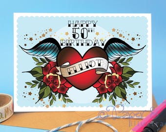 Happy 50th birthday card for male, personalised card for special birthday