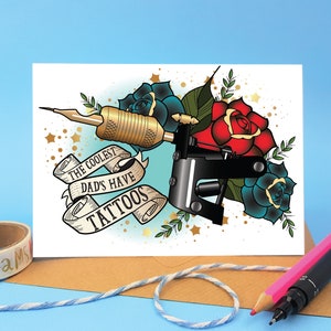 Vatertagskarte, tätowierte Papa Karte, Papa mit Tattoos, tolle Papas haben Tattoos, coole Papa Karte, Tattoo Künstler Papa, Tattoo liebender Papa