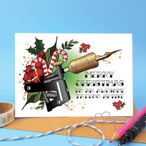 Tattoo artiest kerstkaart, tattoo kunstkaart, kaart voor tatoeëerder, tattoo kaart, kerst tattoo, kaart voor haar, kaart voor hem