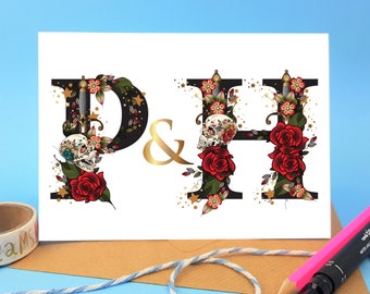 carte de couple, carte avec des noms, carte personnalisée, carte de mariage alt, carte de fiançailles alt, carte de mariage gothique, carte de couple personnalisée