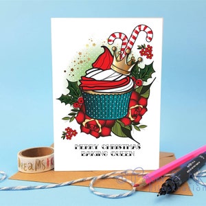 Carte de Noël de cuisson, gâteau de Noël, reine de la pâtisserie, carte de cupcake, carte de cuisson, carte de petite amie, carte de meilleur ami, carte pour maman