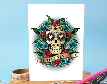 Personalized Tattoo Skull Card: Alternative Love, Anniversary Gift