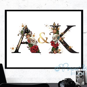 Alternative wedding gift, personalised wedding print for couple, Custom couple initials print, valentines gift idea