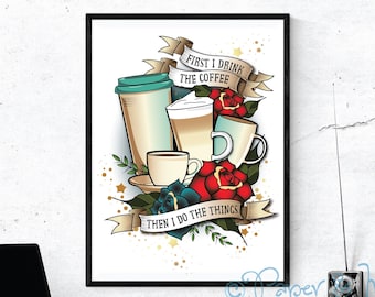 Coffee Station Art Print, Funny Coffee Lover Gift