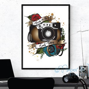 Vintage Camera Art Print | Tattoo Style Photographer Gift