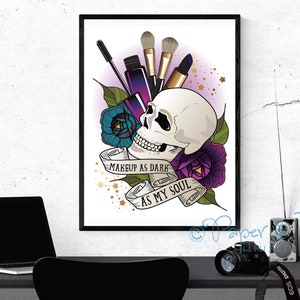 goth girl art print, goth vriend verjaardagscadeau, make-up, donker als mijn ziel, kunst aan de muur print, make-up thema kunst, print met make-up, schoonheidssalon
