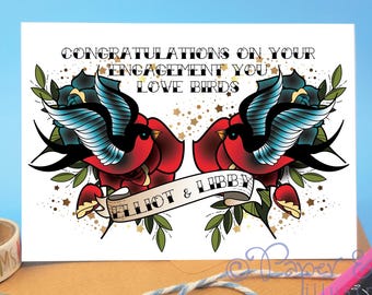 Personalised gothic engagement card for alternative couple friends