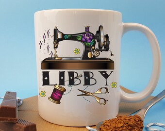 Personalized Sewing Machine Mug, Custom Crafter Gift