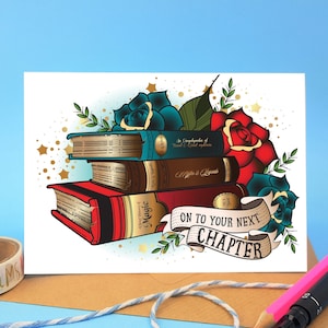 nouvelle carte de travail, nouvelle carte de maison, chapitre suivant, carte de félicitations, carte de célébration, carte d'amoureux des livres, carte pour un ami, carte pour un collègue