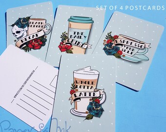 Coffee Art Postcards, Espresso, Latte, Decaf Designs, Set of 4