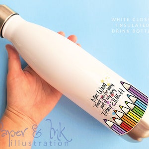 personalised teacher water bottle, teacher gift, end of term gift, rainbow teacher present, end of year gift, personalised gift