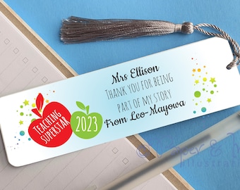 Marcapáginas personalizado para profesor, diseño de manzana, metal brillante