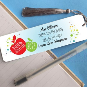 personalised thank you teacher 2025 gift apple for the teacher glossy metal bookmark with apple design
