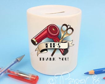 hairdresser gift, tips jar, money box, christmas gift, hair salon, hair stylist, gift idea, piggy bank