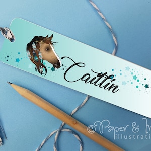 PERSONALISED horse print bookmark, horse themed stocking filler, horsey gift, niece reading gift, horse people, equestrian gift