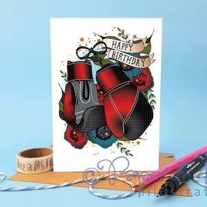 tarjeta de boxeador, tarjeta de boxeo, kick boxing, kick boxer, tarjeta de cumpleaños, boxeadora, chica boxeadora, arte tatoo, tarjeta de tatuaje, tarjeta de feliz cumpleaños