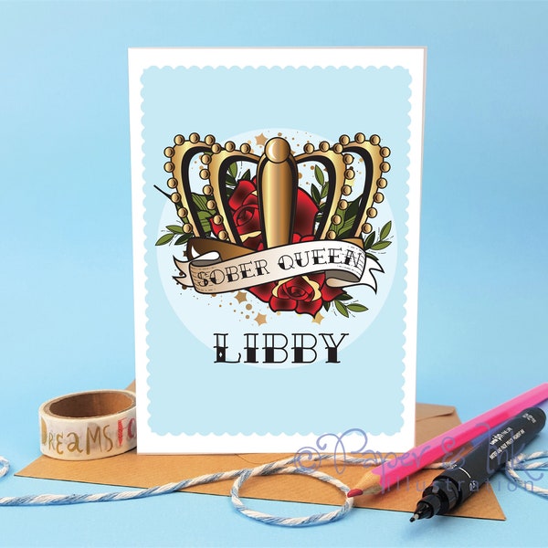 PERSONALISED sober queen sobriety card for one year sober anniversary