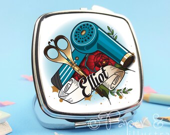hairdresser gift, personalised gift, compact mirror, personalised mirror, pocket mirror, stylist gift, hairdresser present, gift for her