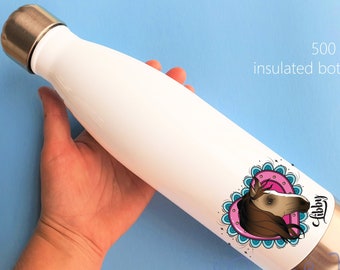 Personalisierte Wasserflasche mit Pferddruck und Liebesherz für die Schule oder die Arbeit