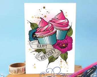 special birthday card, birthday cake, happy birthday, cupcake card, cute card, girlfriend card, best friend card, card for friends birthday