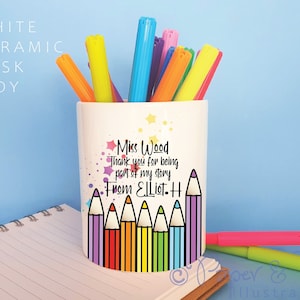 personalised rainbow teacher gift, teacher pencil put, useful gift, end of term gift, class gift, classroom gift, teacher christmas gift