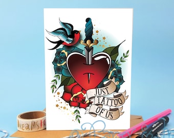 Tattoo Heart Dagger Card, Valentine's, Birthday Card