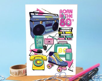 80s Nostalgia Birthday Card, Retro Millennial Theme
