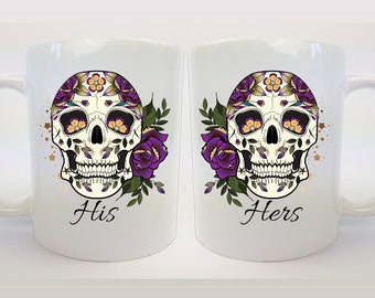 Personalized Sugar Skull Coffee Cups, Gothic Couple Gift