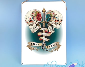 Personalized Gothic Skull Metal Sign, Alternative Wedding Gift