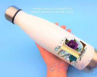 Personalisierte benutzerdefinierte Monogramm Initial Wasserflasche für Schule oder Arbeit