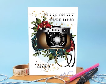 carte personnalisée, carte avec appareil photo, dessin avec appareil photo, carte imprimée avec appareil photo, cadeau photographie, carte avec appareil photo, carte d'anniversaire de papa, anniversaire de soeurs