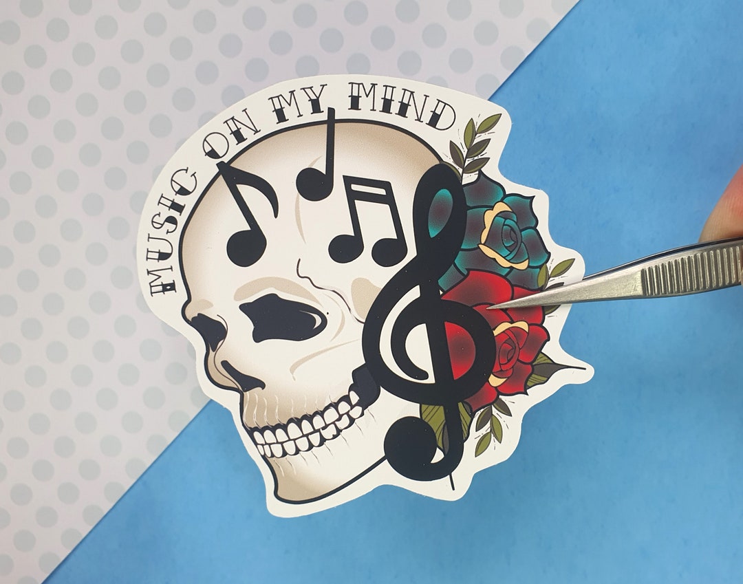 Music Lover Skull and Musical Notes Vinyl Sticker Laptop Decal for ...