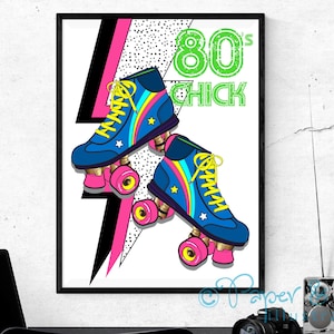 Impressão de arte retrô de garota dos anos 80, ideia de aniversário de 40 anos, pôster de nostalgia dos anos 80, pôster retrô dos anos 80, pop colorido, estética dos anos 80
