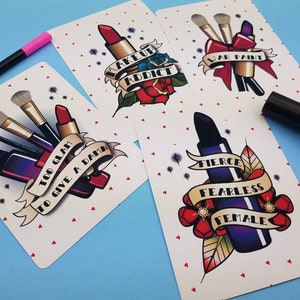 Regalo adicto al maquillaje, Conjunto de postales, mujer feroz e intrépida, Pintura de guerra, demasiado glamorosa para importarle un carajo, regalo para, amante del maquillaje