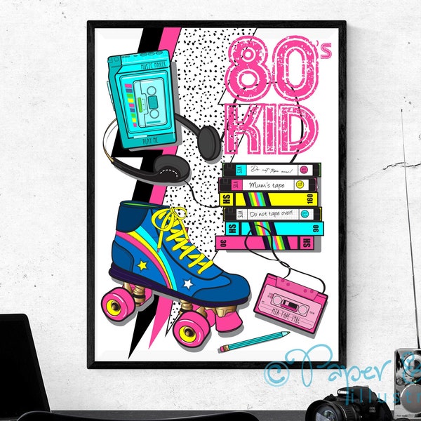 80's kid art print, fun retro 80's gift, poster print, wall art, 80's memorabilia, blast from the past, 40th birthday gift, 80's gift